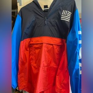 North Face Red, Blue, and Black Half-zip Windbreaker Jacket (XL)